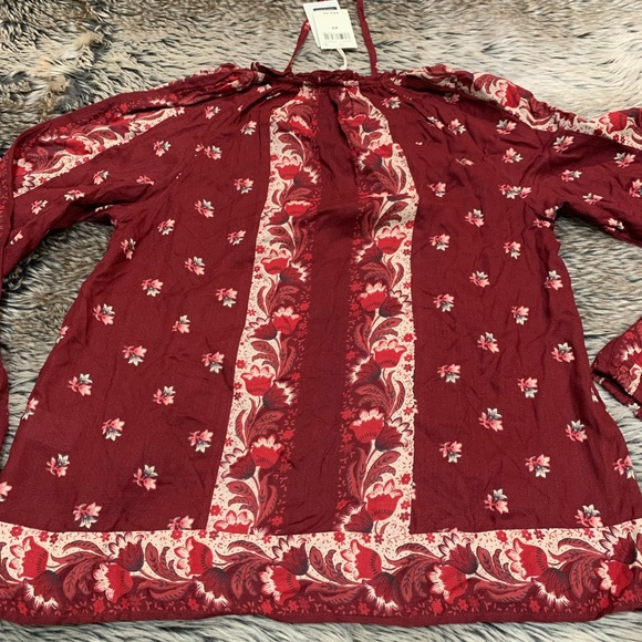 LUCKY BRAND Maroon Bishop Sleeve Peasant Top Boho Size XS NWT - Picture 5 of 10